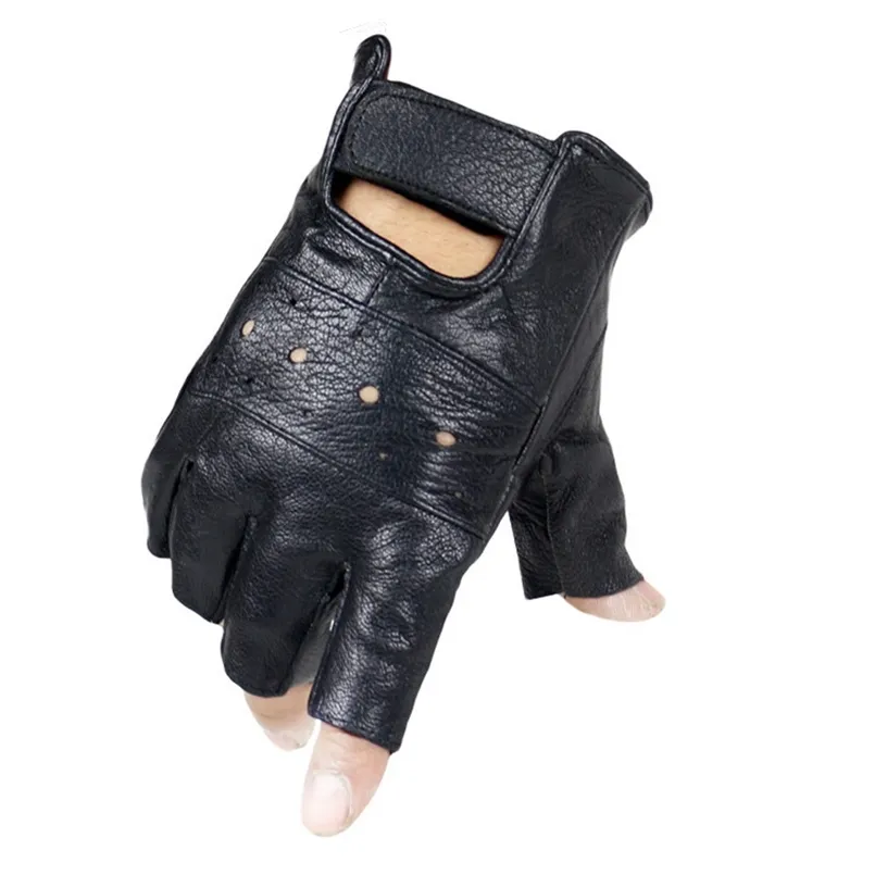 Men Slip-resistant Leather Sheep Moto Fingerless Gloves Half Finger High Quality Luvas Driving Training Fitness Guantes 211026