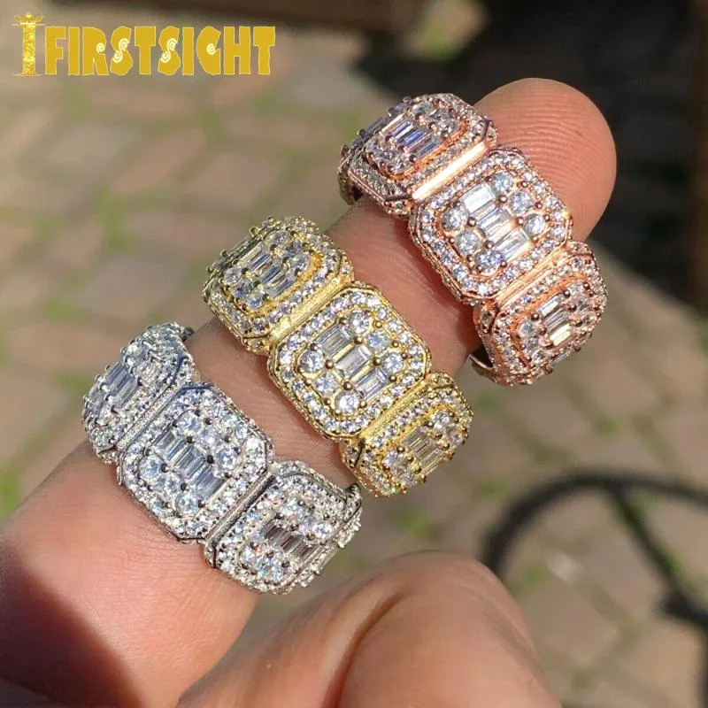 Wedding Rings Gold Silver Color 5A Square Zircon Engagemet Ring For Men Women Jewelry Iced Out Bling Baguette CZ Eternity Band