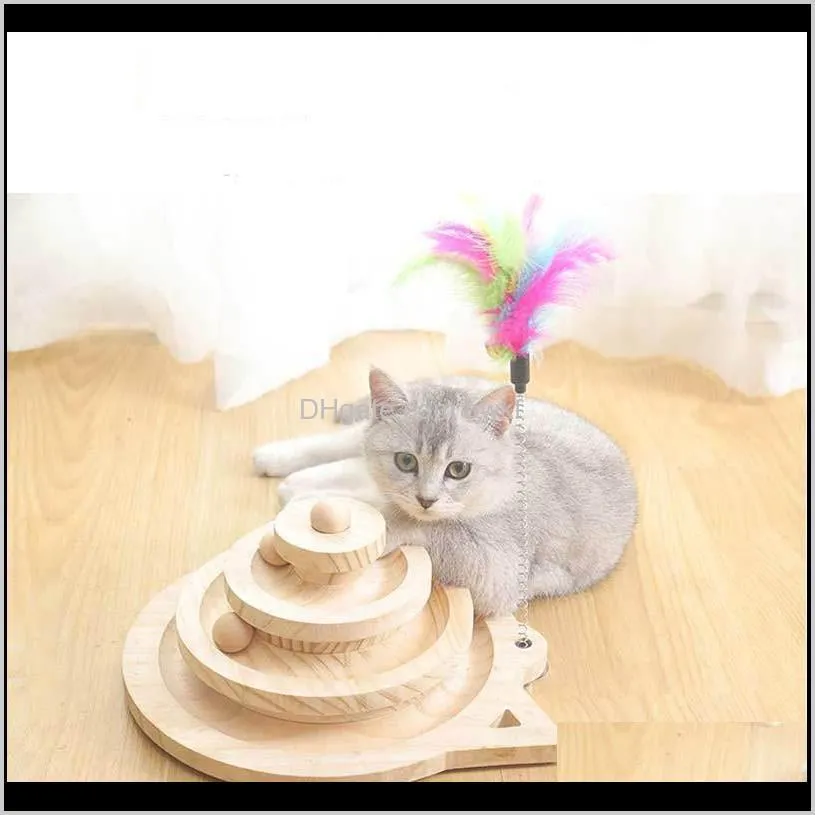 pet interactive toy cat toys three layer wooden turntable pet smart track matching color ball bell rocking cat interactive toy 201217