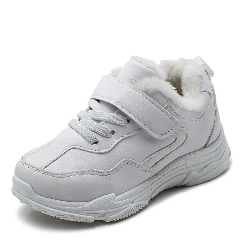 2019 Ny vinter barn sportskor barn casual pojkar plysch sneaker mode vita svarta stövlar 3 4 5 6 7 8 9 10 11 12 år gammal g1025