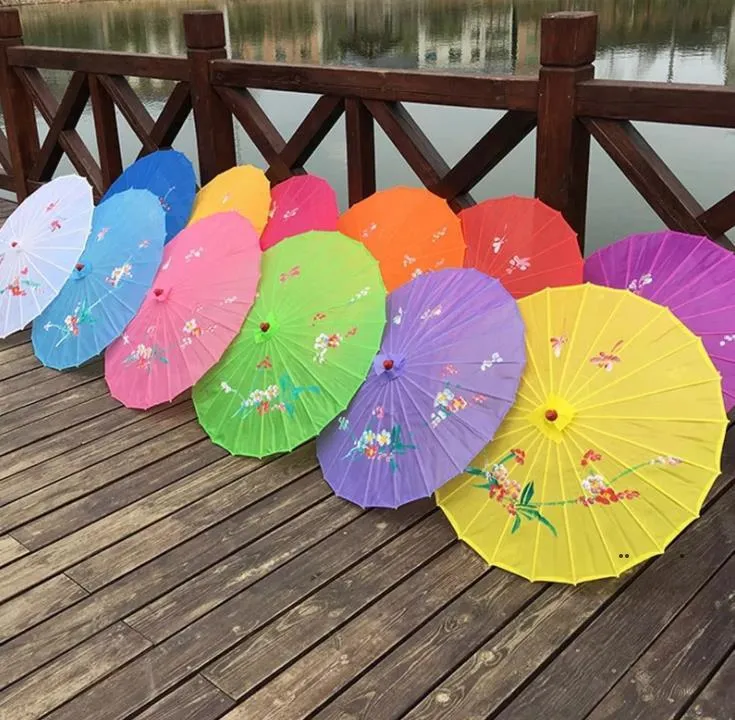 NEWAdults Chinese Handmade Fabric Umbrella Fashion Travel Candy Color Oriental Parasol Umbrellas Wedding Party Decoration Tools EWA6488