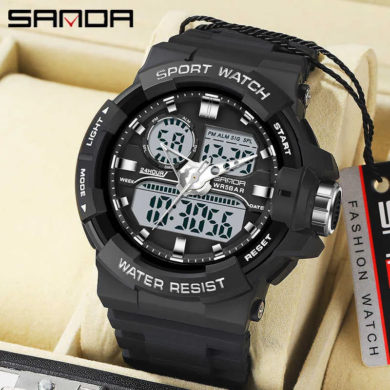 Sanda Military G Styl Moda Zegarek Sportowy Kwarcowy Dual Wyświetlacz Zegarek LED Digital Display Luminous Clock Mens Watch G1022