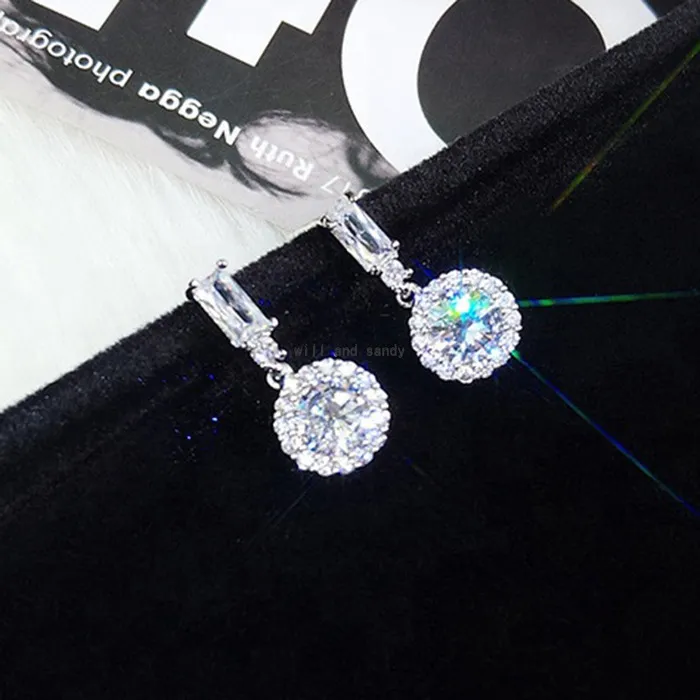 Vrouw Ronde Cubic Zirkoon Diamond Stud Oorbellen Dangle Kroonluchter voor Vrouwen Bruiloft Mode Sieraden Gift Will En Sandy