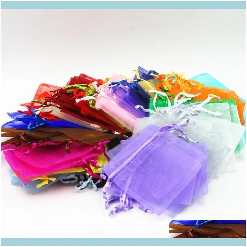 Wholesale 7*9cm Jewelry Bags MIXED Organza Jewelry Wedding Party favor Xmas Gift Bags Purple Blue Pink Yellow Black With Drawstring 319