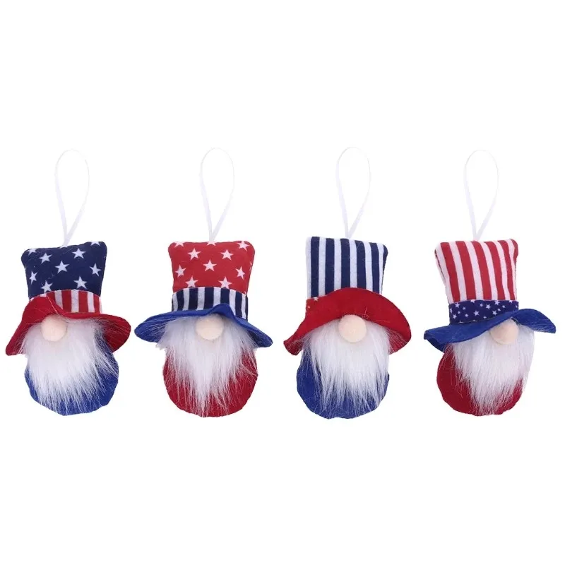 4Pcs Patriotic Gnome Regali Del Partito Giorno dell'Indipendenza Gnomi Fatti A Mano Scandinavo Tomte Elfo Nano Della Bambola Della Peluche Casa Pendenti