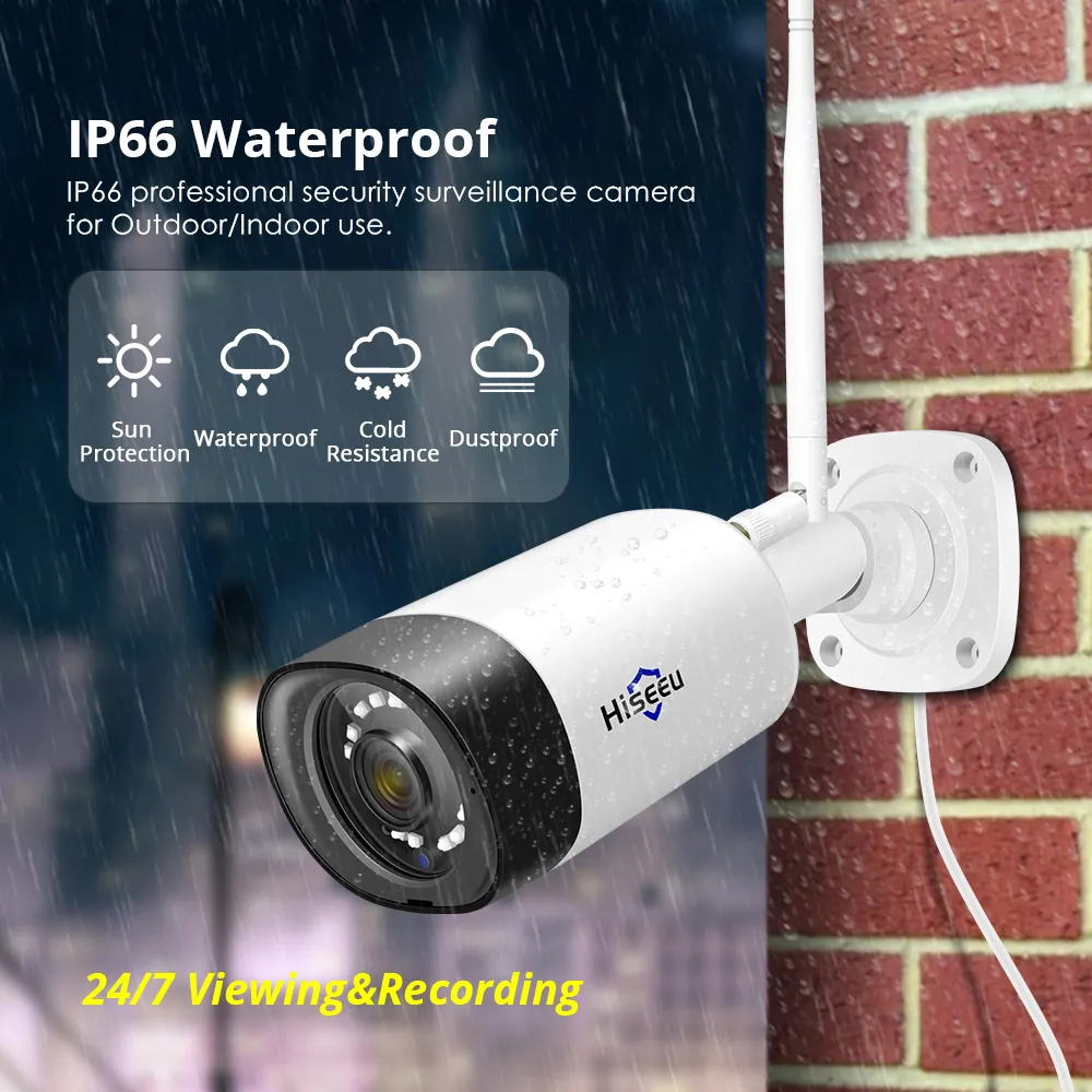 Hiseeu لاسلكية كاميرا IP 1536P 1080P ماء 3MP CCTV الأمن واي فاي اتجاهين الصوت p2p رصاصة هيسي سحابة التطبيق