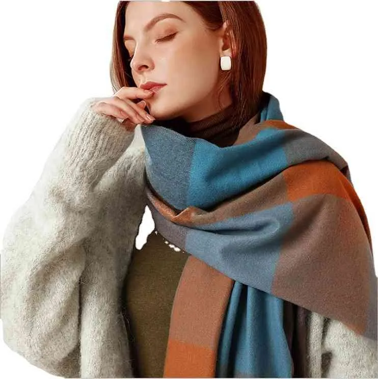 Knitted Cotton Scarf For Women 2021 Autumn And Winter Warm Cashmere Tassel Shawl Plaid Temperament Long Shawl