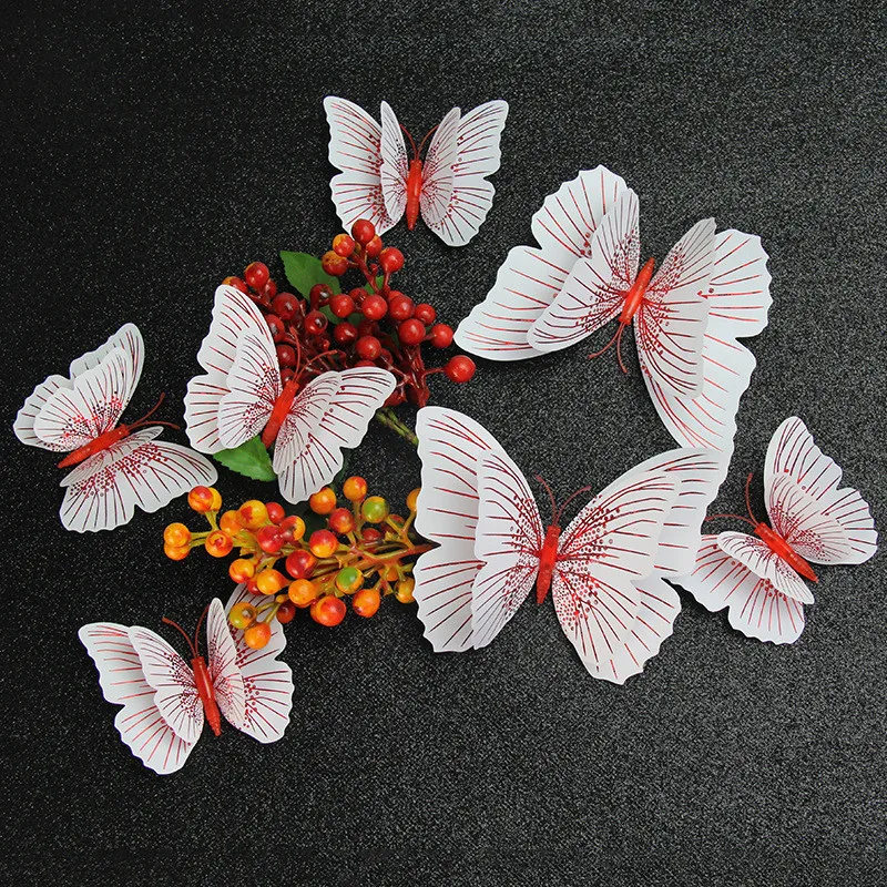 12st DIY Färgglada väggklistermärken 3D Flash Butterfly Walls Sticker Dubbelskikt Butterflies Wing Design Bedroom Nursery Wedding Party Decor