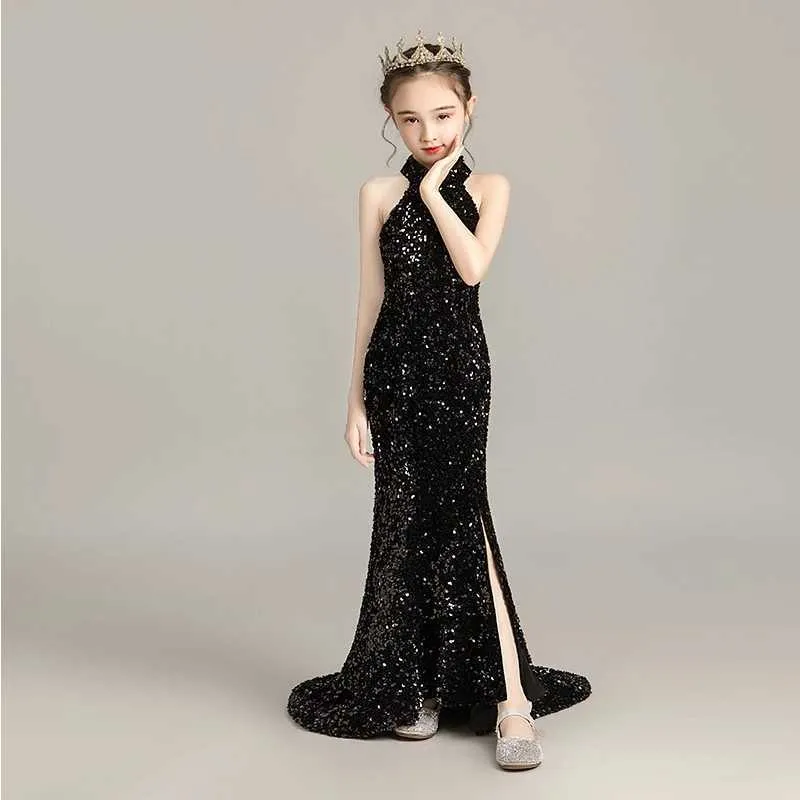 Avondjurk voor meisjes Kinderen Elegante Jurken Tiener Verjaardagsfeestje Jurken Sexy Multicolor Sequins Graduation Performance Tail Dress Q0716