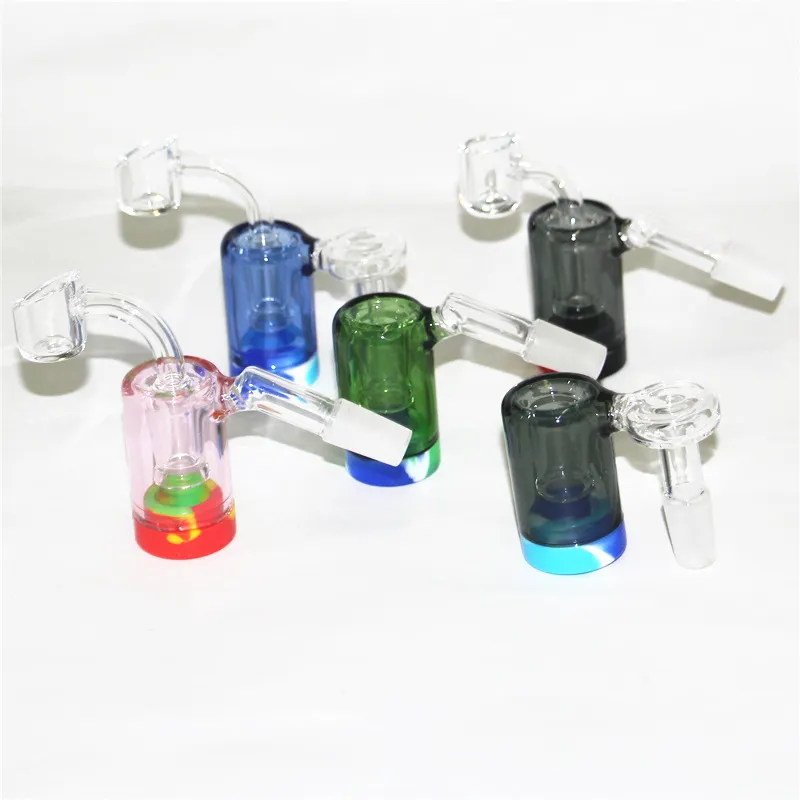 Captadores de cinza de vidro de 2 polegadas com unhas de quartzo de 14mm e 5ml recipientes de silicone recuperador de espessura pyrex ashcatcher para bongos de água de vidro