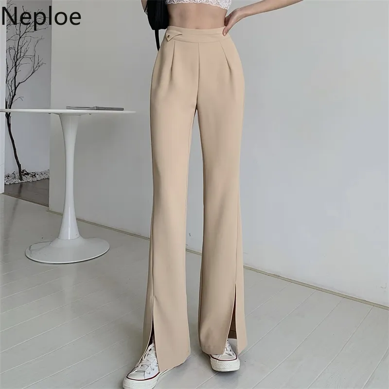 Nepoel vrouwen broek Koreaanse hoge taille losse breed-been broek elegante mode slim fit pantalon office lady nieuwe bodems 210422