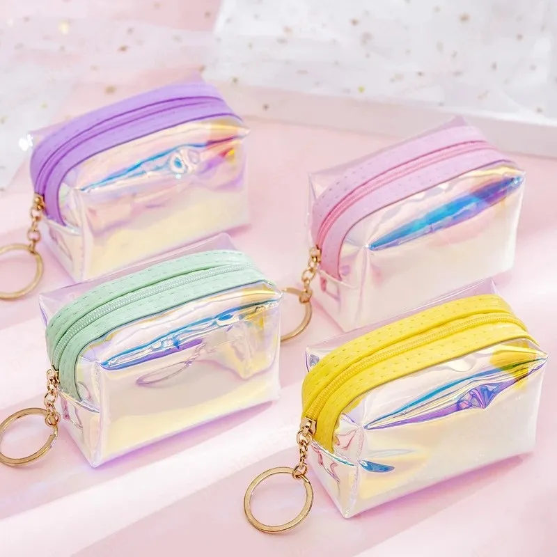 미니 귀여운 다채로운 작은 지갑 홀로그램 여성 여자 PVC 동전 지갑 학생들은 아이를위한 동전 가방 레이저 카드 홀더를받습니다