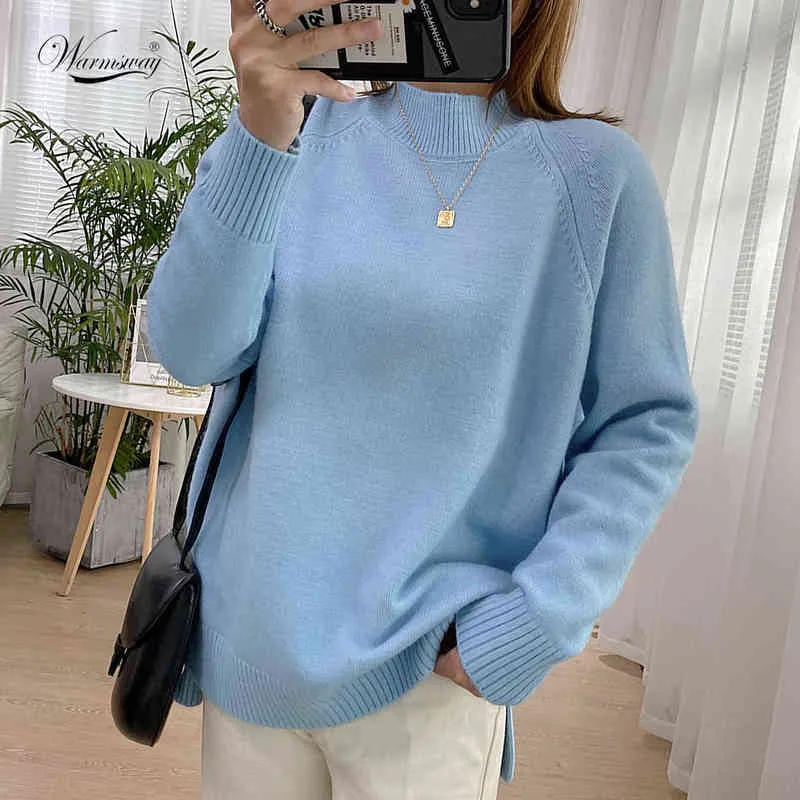 Vrouwen Mock Neck Pullovers Trui Hoge Kwaliteit Oversized Jumper Split Fall Winter Kleding Beige Paars Groen 8 Kleuren C-232 211217