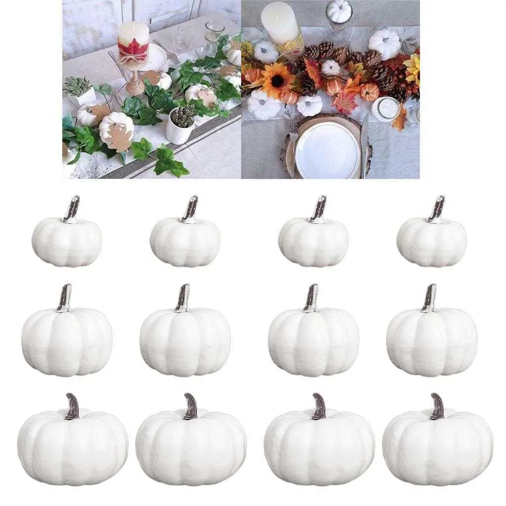 12 Pieces Halloween Decoration Pumpkin White White Artificial Pumpkin Autumn Party Table Fireplace Decoration