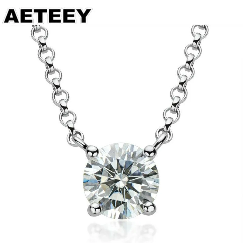 1,0ct 6,5 mm runda utmärkt klippt Moissanite Pendant Necklace DF Color VVS1 18K White Gold Plated Silver 925 Fine Jewelry JE-09 Chains