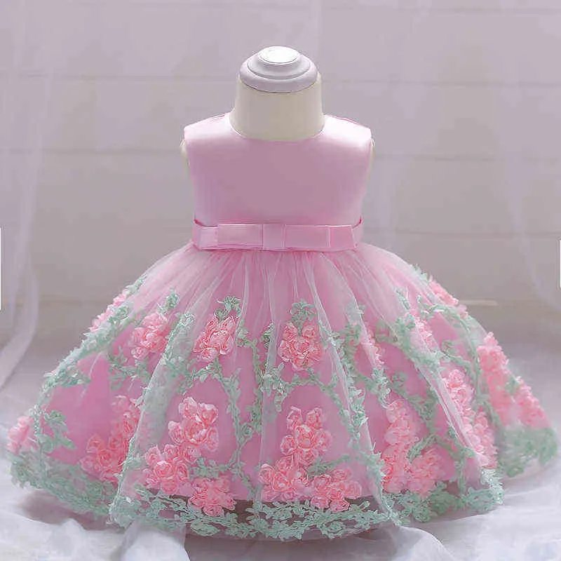 2021 Sommar Baby Girl Dress Princess Frock Christening Dress För Baby Tjej Kläder 2 1 År Birthday Party Bröllopsklänning Blomma G1129