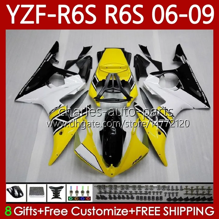 دراجة نارية ياماها YZF-R6S YZF-600 YZF R6S 600CC 2006-2009 هيكل السيارة 96NO.17 YZF R6 S 600 CC YZFR6S 06 07 08 09 YZF600 2006 2007 2008 2009 OEM Fairing Flating الأصفر