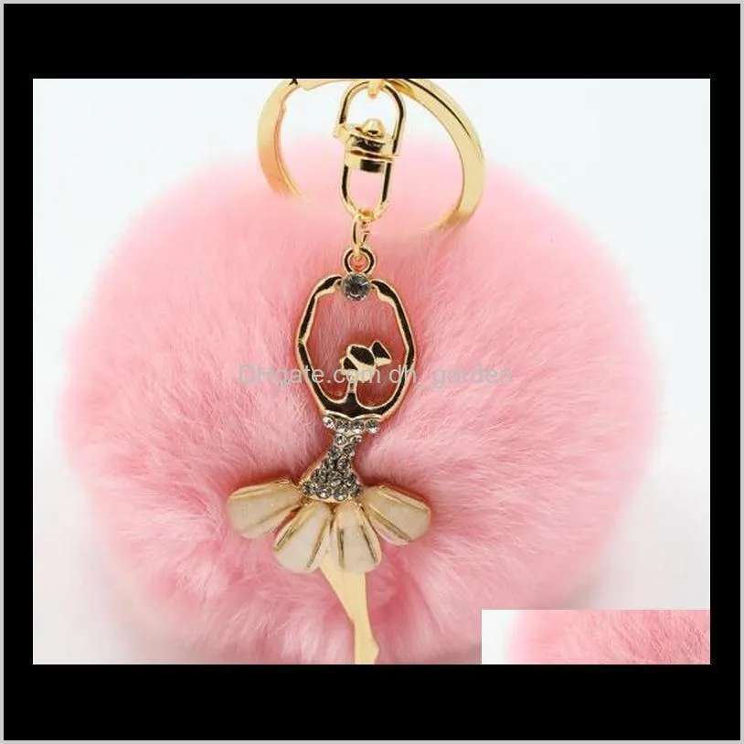 Real Rabbit Fur Ball Keychain Soft Fur Ball Diamond little angel Key Chains Ball Poms Plush Keychain Car Keyring Bag Earrings