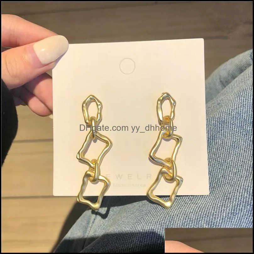 Dangle & Chandelier Fashion Boho Irregular Long Chain Earrings For Women Gold Square Link Drop Earring Gift Jewelry1