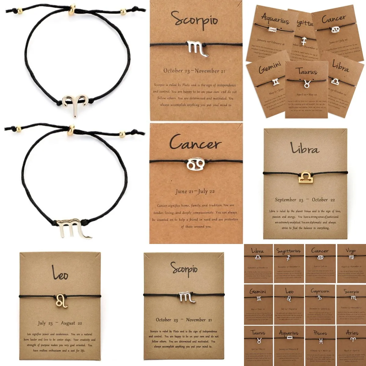 Simplicidade 12 Constellations Corrente Corrente Tecidos Pulseiras Para As Mulheres Homens Crianças Handmade 12 Horóscopo Sinal do Zodíaco Braceletes Jóias Presentes