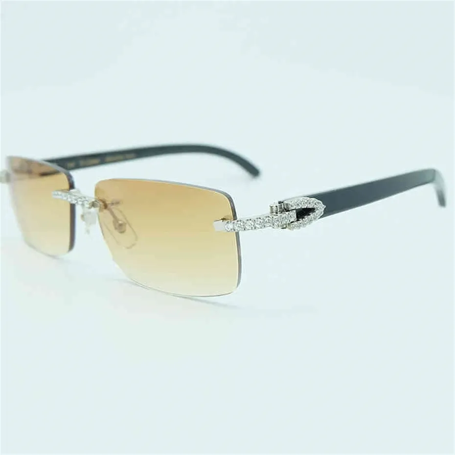 Rhinestone Square Sunglasses Classic Wood Buffalo Horn 3mm Diamond Sun Glasses Mens Rimless Sunglass Shade Eyewear French