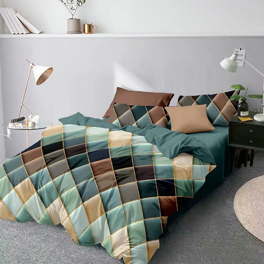 Nordic Gilt Plaid Däcke Cover Geometric Bäddsuppsättningar 240x220 Single Double Queen King Simple Quilt Covers Pillow Case Bedclothes