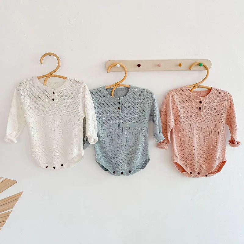 Infant Baby Boys Girls Knit Pure Color Rompers Clothing Spring Autumn Kids Boy Girl Long Sleeve Clothes 210429