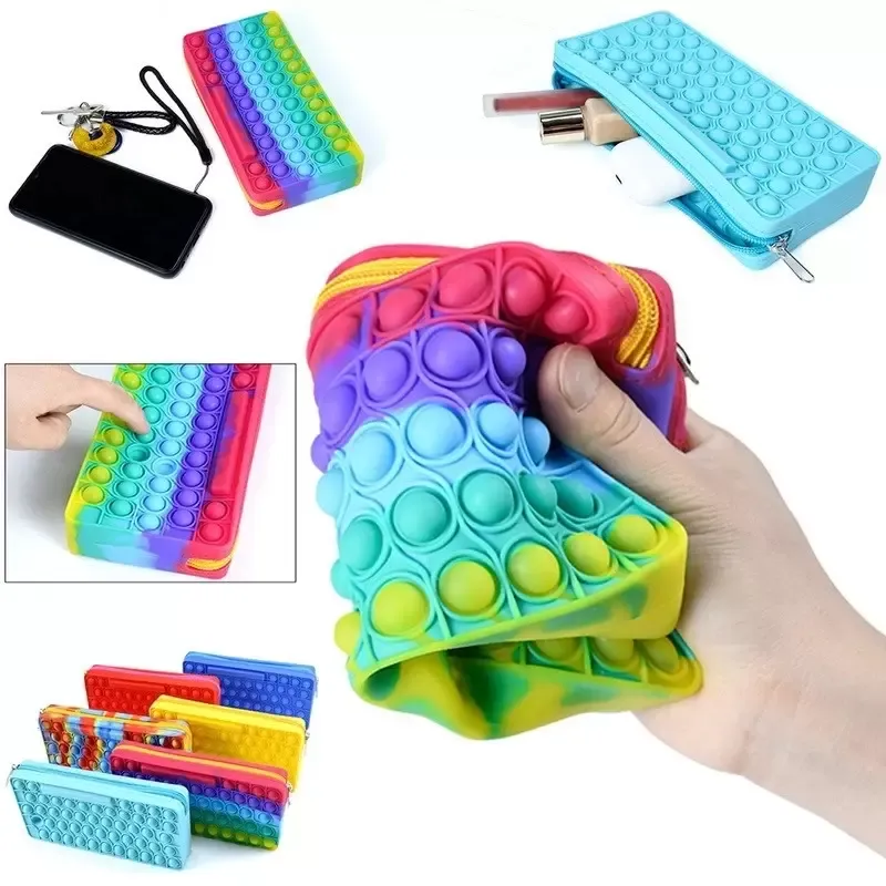 Pencil Case Push Its Bubble Fidget decompression Toys Party Silicone Wallet Bags Stationery Storage Bag For Children Christmas Birthday Gifts