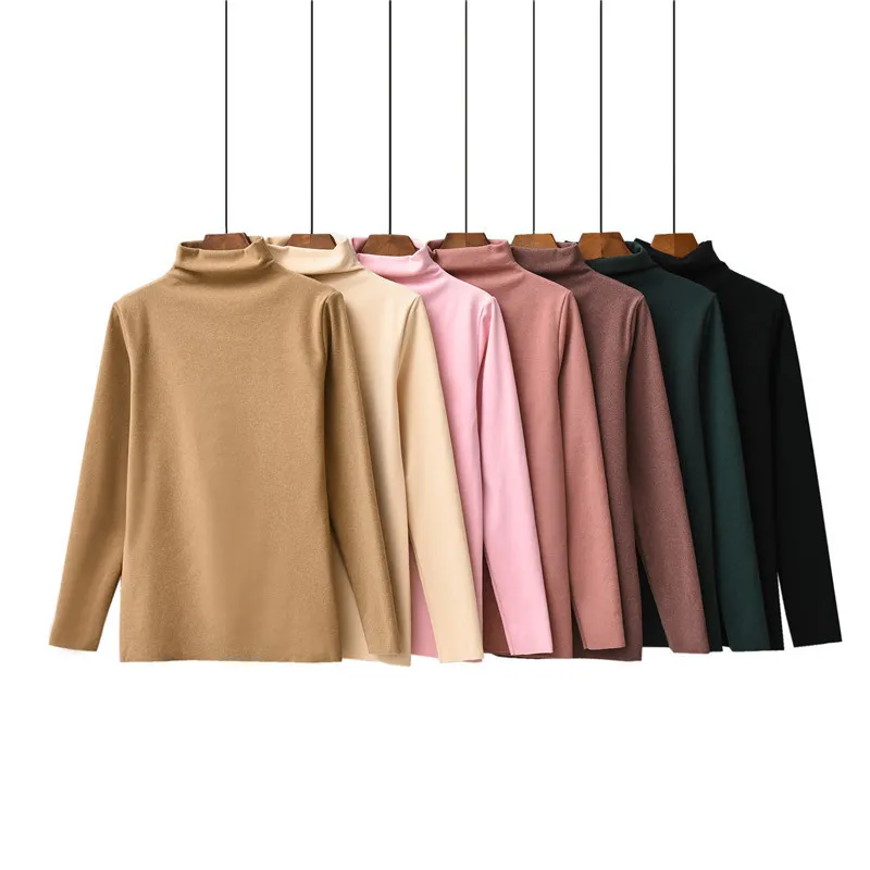 Casual Turtleneck Långärmad Kvinnors Pullover Solid Vit Kvinnor Sträcktoppar Grundläggande Slim Fit Undershirt Kvinna 210514