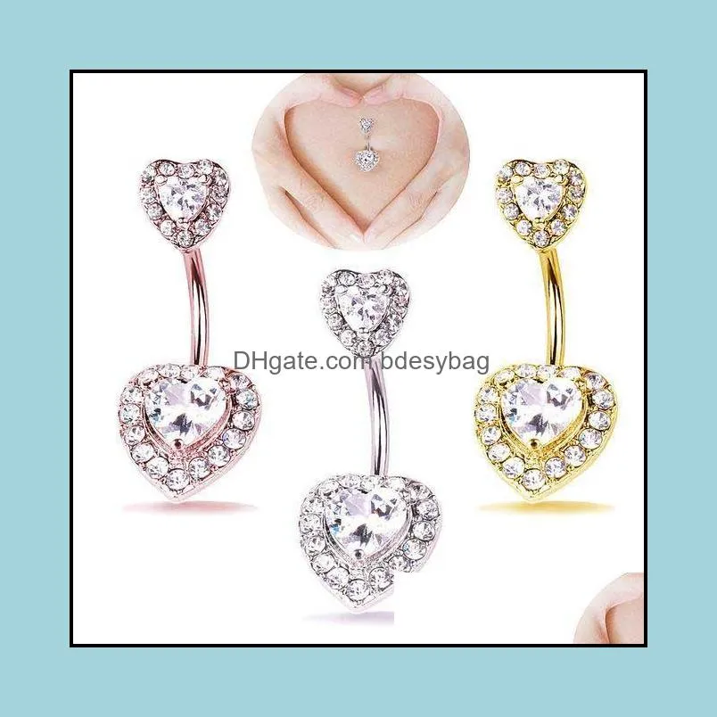 & Bell Jewelrysexy 316 L Surgical Steel Women Double Gem Button Navel Bar Ring Body Piercing Bars Jewelry Wholesale Belly Rings Drop Deliver