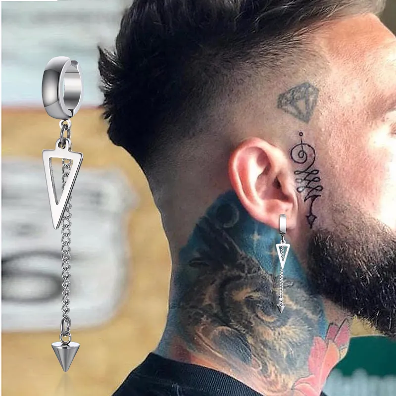 Oregelbunden triangel lång kedja manschett örhänge för män unisex smycken rockar det coolaste conch hoop clip piercing utan piercing