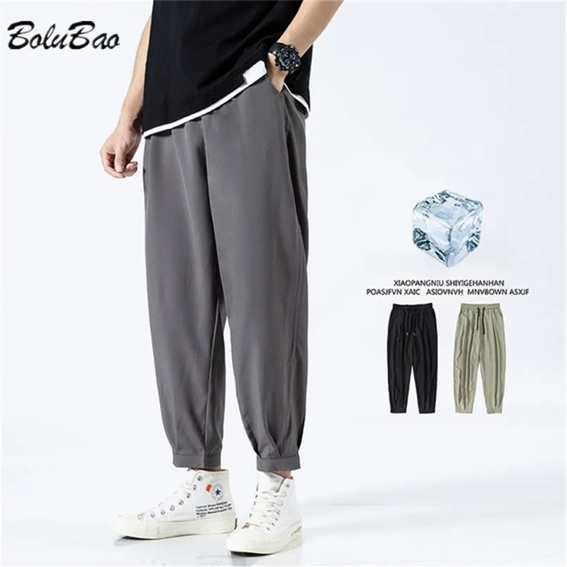 Bolubao Letnie męskie spodnie męskie Casual Solid Color Cienki Ice Silk Loose Spodnie Harajuku Streetwear Spodnie dresowe Man Spodnie 211201