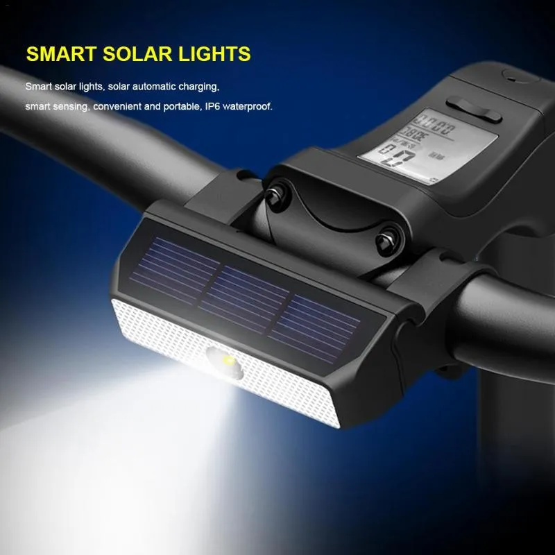 Cykelljus Smart Solar Strålkastare Vattentät Superljus Automatisk Laddning Cykling Ljus för Mountain Electric Scooter