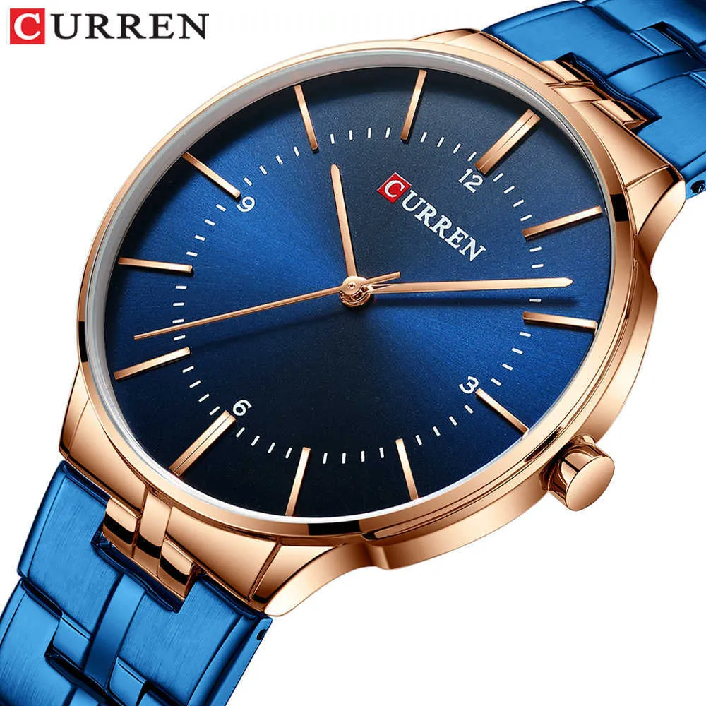 Curren Reloj Hombre 2019 Newest Mens Watches Fashion Watch Stainless Steel Band Waterproof Quartz Watch for Men Blue Clock Q0524