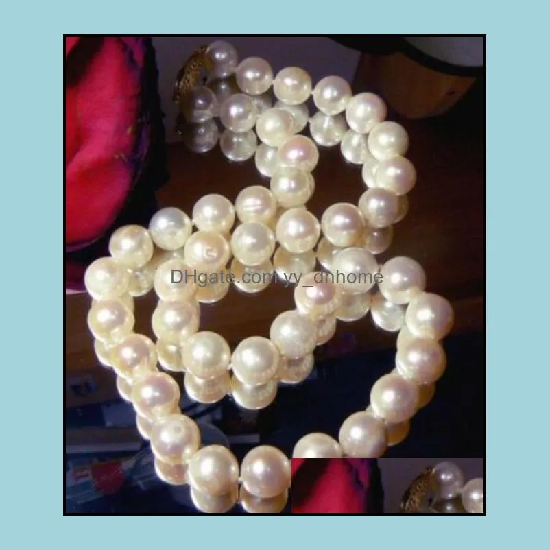 10-11mm White Natural Pearl Beaded Necklace 18inch 14k Gold Clasp Women`s Gift Jewelry