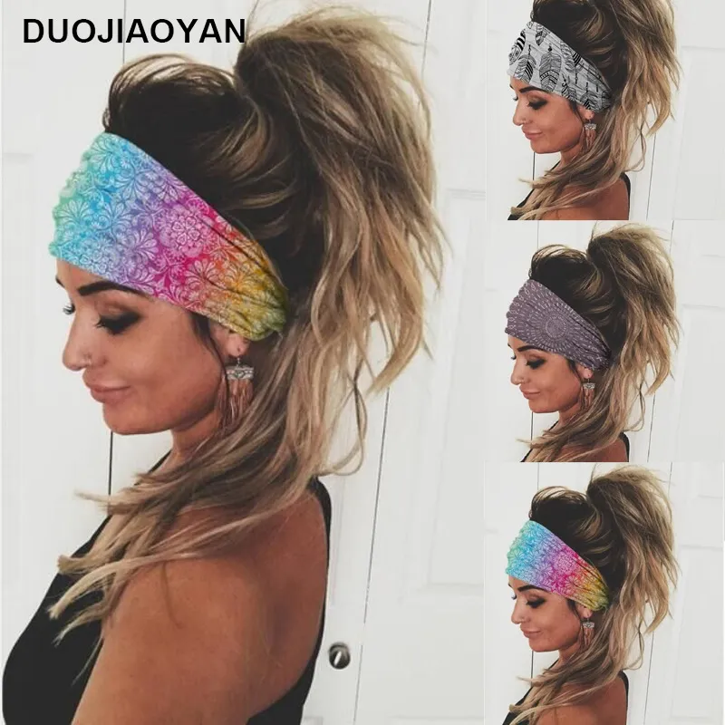 Nieuwe Bohemen Stijl Chiffon Hoofdband Dames Yoga Wash Face Sport Haarbanden Stretch Wide Head Wrap Bloemen Haaraccessoires