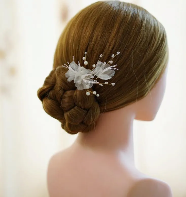 Hair Jewelryyarn Flower Pins Bridal Clips Pearls Wedding Jewelry Piece Handmade Women Aessories Hairpins