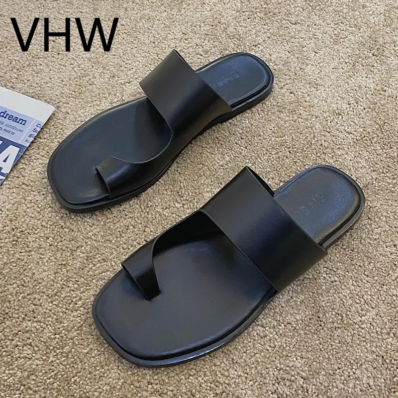 Vintage Siyah Sandalet Kadınlar Yaz Terlik Slaytlar Kadın Sandalet Yaz Moda Kare Ayrılmış Ayak Terlik Rahat Plaj Flip Flop Weiuotyw