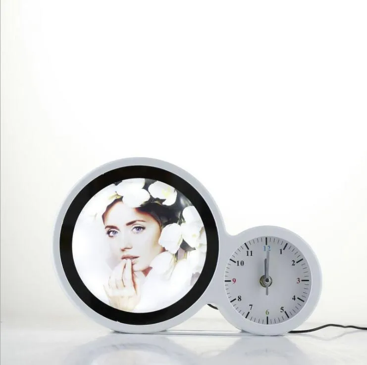 Magic Miroir SUBLIMATION LED HORLOGE CRÉATIVE PHOTO CADRE PENDURE Lampe de table Réveils avec ligne de données