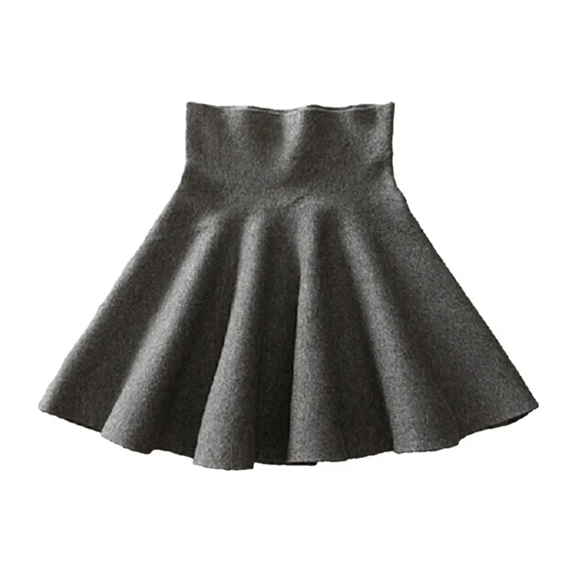 Spring Autumn High Waist Knitted Skirt Pleated mini Casual Elastic Flared Female midi Short Woman 210621