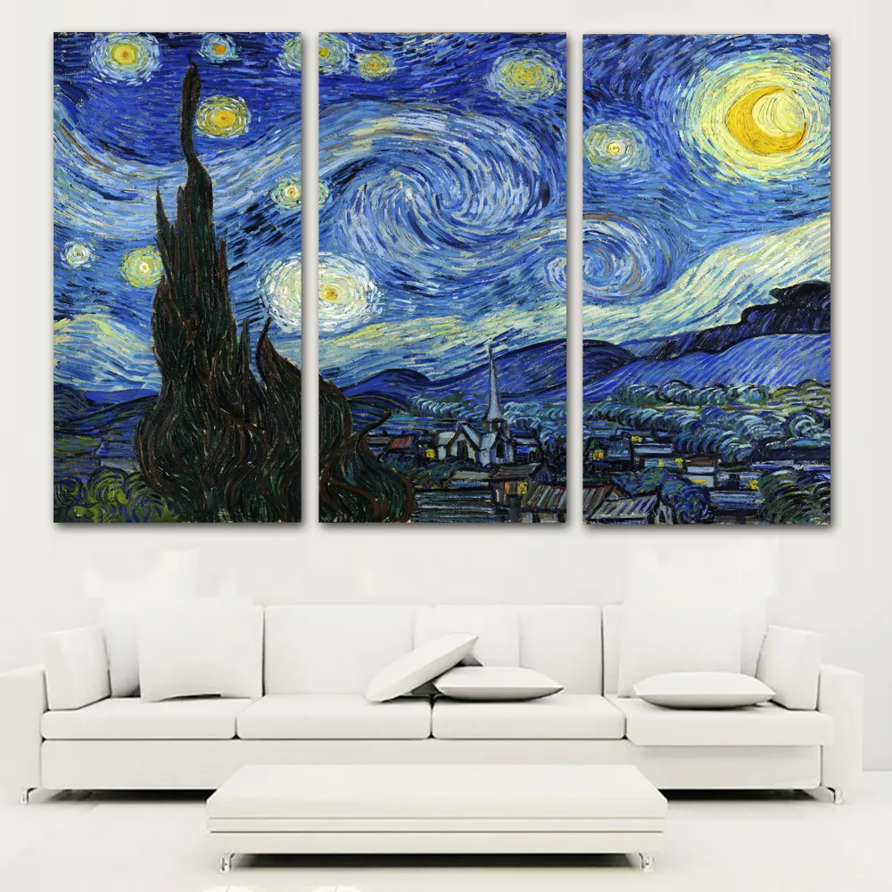Vincent van Gogh 3 pièces STORERY SKY ABSTRACT style classique style art art peinture peinture affiche peinture murale