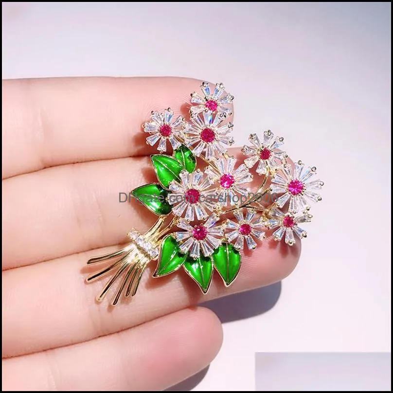 Pins, Brooches Beautiful Crystal Cubic Zirconia Flower For Women Broach Pin Fashion Wedding Bridal Bouquet Sash Jewelry Accessories