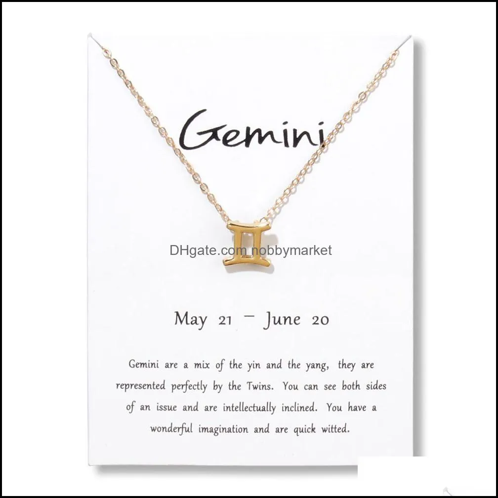 New 12 constellation Necklaces with white Gift card zodiac sign Pendant Gold chains For Men Women Fashion Jewelry Bulk