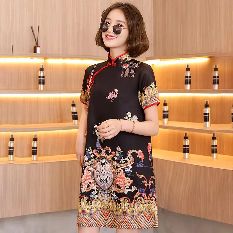 chinese dress ladies Pink Ramie Loose Cheongsam Qipao Dress
