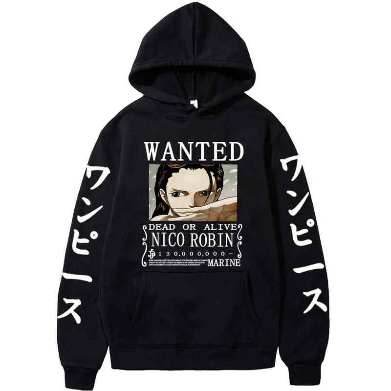 One Piece Robin Half Hoodie Mens Print Harajuku Sweatshirt Loose