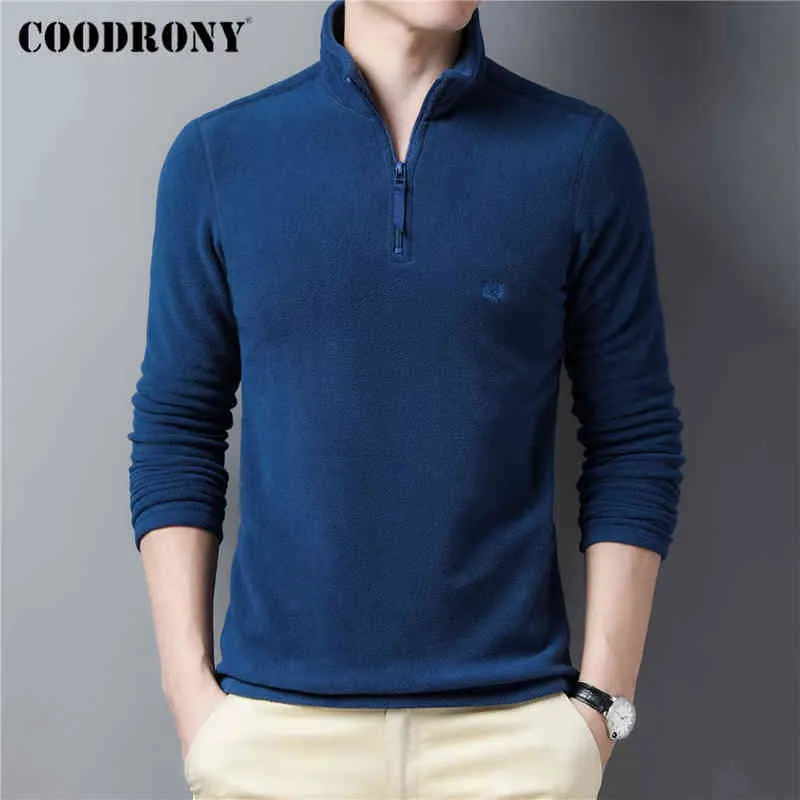 Couodrony marca outono inverno casual cor pura moletom moletom com zíper carrinho colarinho pullover homens roupa macia casaco quente c4011 211217