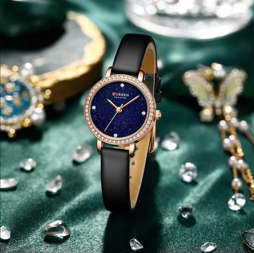 CURREN 9083 Orologio da donna alla moda Orologi da donna verdi Orologi da polso semplici e sottili per orologio con cinturino in pelle al quarzo da