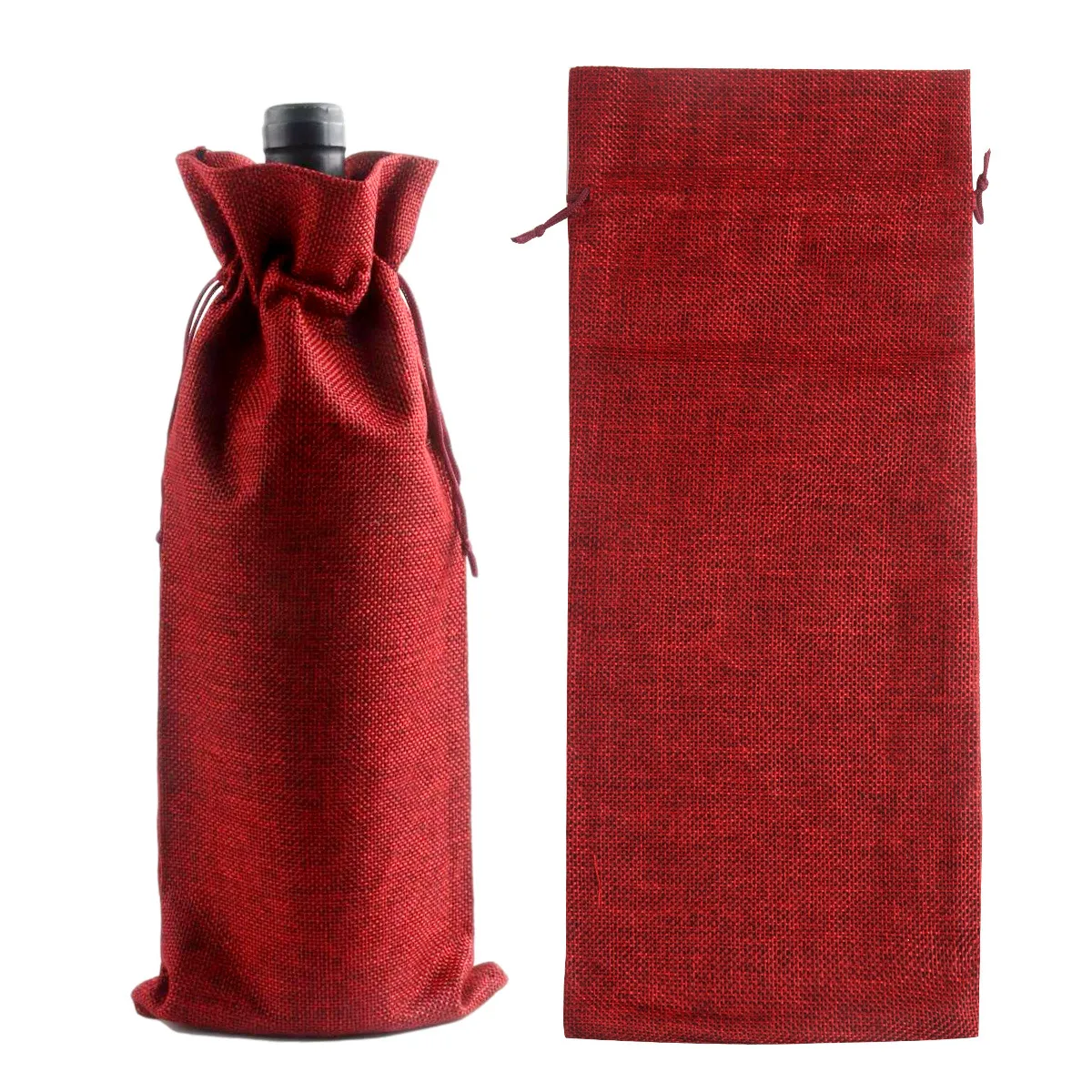 18Colors Christmas Wine Bottle Cover Linen Drawstring Bag Champagne Wine Bag Chrismas Gift Bags Xmas 15*35cm