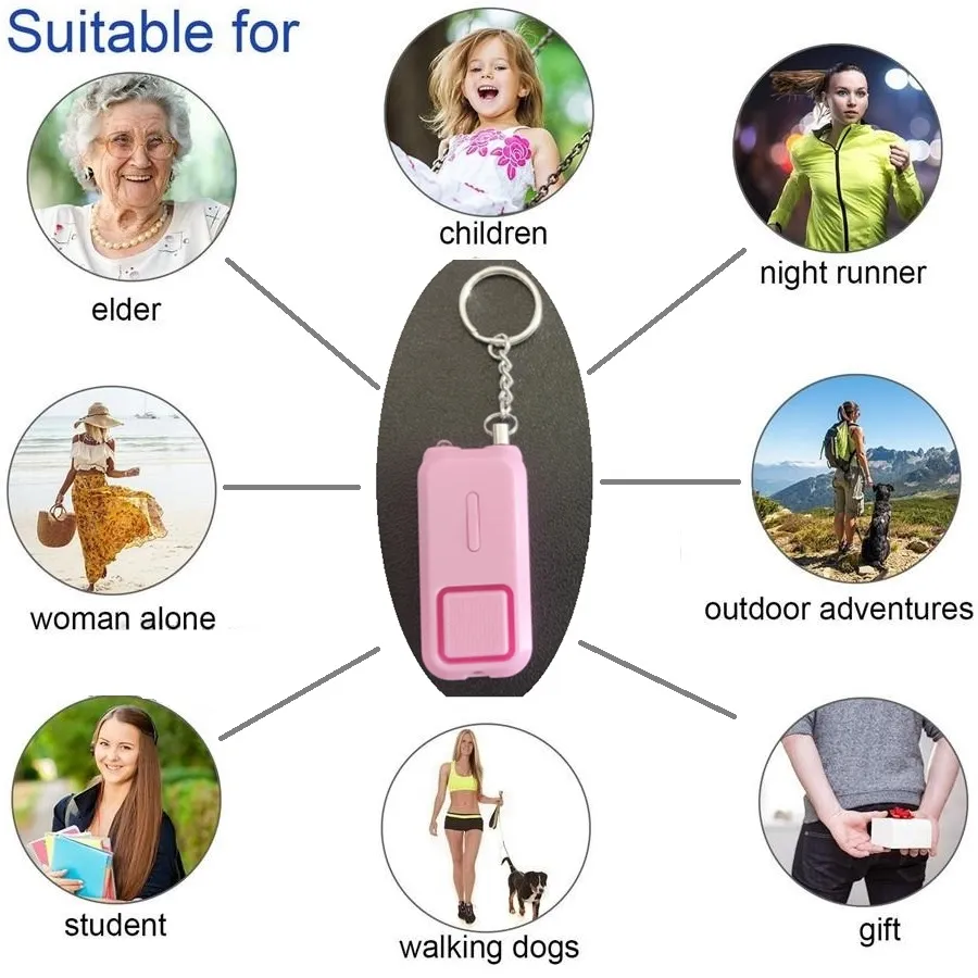 Best Personal Self Defense Alarm 130db Girl Women Old man Security Protect Alert Safety Scream with LED Light Keychain Good quality