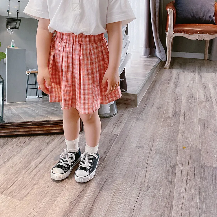 Summer Cute Girls Fashion Plaid Pleated Skirts Kids Cotton Skirt